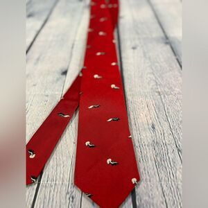 Allyn Red with Whimsical Black White Skunks Classic Preppy Academia Silk Tie